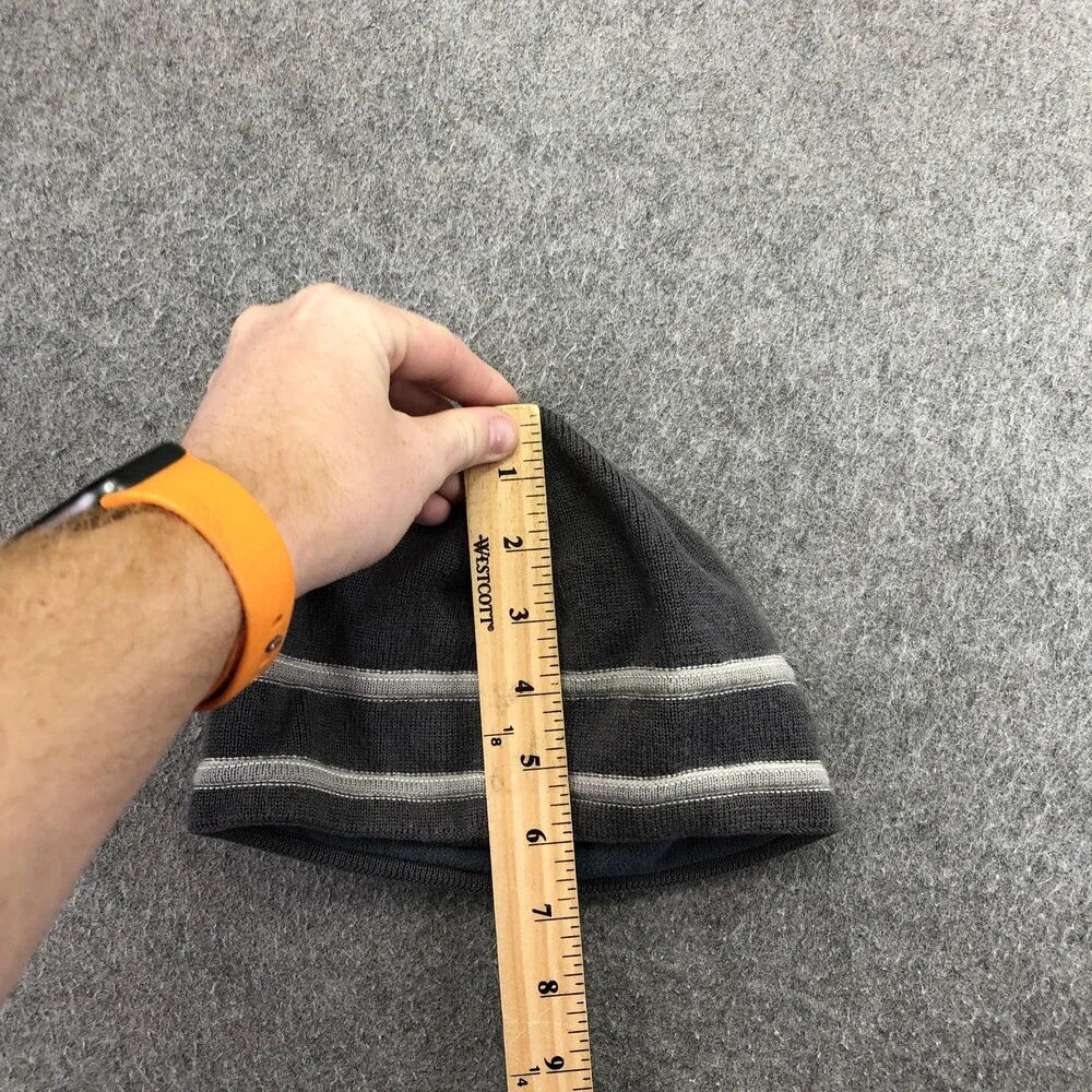 The North Face Hat Beanie Mens One Size Gray Striped Fleece Lined Winter Thermal